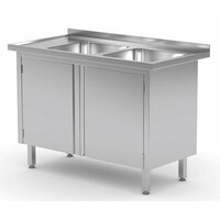 Evier | INOX | 2 Eviers | 2 Portes Battantes | 1100(l)x600(p)mm | Choix de 5 Largeurs