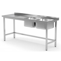 Evier | 2 Eviers XXL (Droite) 500x400x250(h) | avec Trou d'Evacuation Pour Plonge | 1500(l)x700(p)mm | Choix de 5 Largeurs