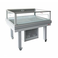 Ilot Refrigéré |Verre Panoramique Gris | (RAL9006) | 4 Roues Pivotantes | 121.8x100x (H) 102.6cm