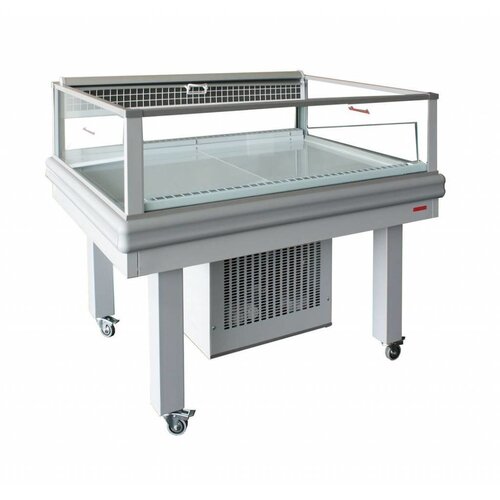 Arneg Ilot Refrigéré |Verre Panoramique Gris | (RAL9006) | 4 Roues Pivotantes | 121.8x100x (H) 102.6cm