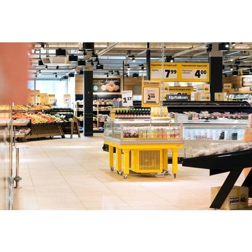 Arneg Ilot Refrigéré |Verre Panoramique Gris | (RAL9006) | 4 Roues Pivotantes | 121.8x100x (H) 102.6cm