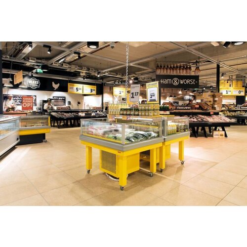 Arneg Ilot Refrigéré |Verre Panoramique Gris | (RAL9006) | 4 Roues Pivotantes | 121.8x100x (H) 102.6cm