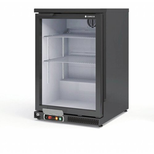 Coreco Frigo Bar | 2 Portes | Noir | Porte en Verre  | 2 Niveaux réglables | 130 Litres | 62x52x(H)90cm