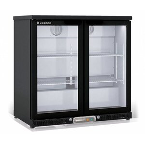 Coreco Frigo Bar | 2 Portes | Noir | Porte en Verre | 2 Niveaux réglables | 200 Litres | 92,5x52x(H)90cm Coreco Frigo Bar | 2 Portes | Noir | Porte en Verre | 2 Niveaux réglables | 200 Litres | 92,5x52x(H)90cm
