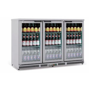 Coreco Frigo Bar | 3 Portes | INOX | Porte en Verre | 2 Niveaux réglables | 305 Litres | 137,5x52x(H)90cm Coreco Frigo Bar | 3 Portes | INOX | Porte en Verre | 2 Niveaux réglables | 305 Litres | 137,5x52x(H)90cm