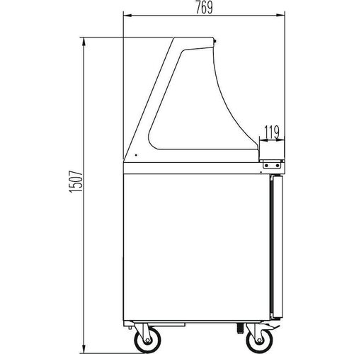 Coreco Saladette  390 Litres | Vitre en Verre | 18x 1/6GN | 1228x770x(h)1507mm