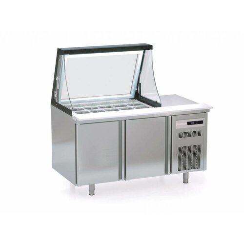 Coreco Saladette 2 Portes | 375 Litres | Vitre en Verre | 16x 1/6GN | 1345x700x(h)1558mm