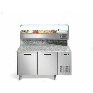 Afinox Plan de Travail Pizza avec Vitrine Réfrigérée | 2 Portes | Afinox | 140x80x(H)85/146.6cm