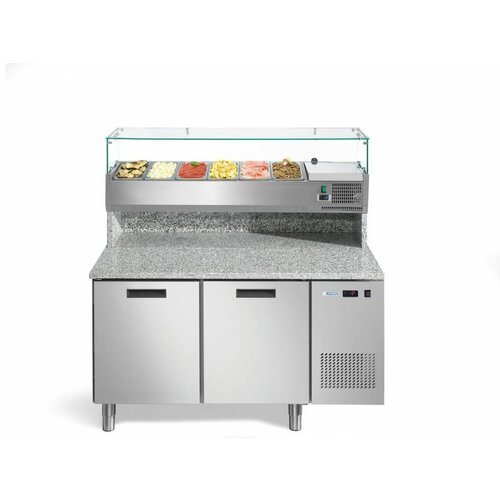 Afinox Plan de Travail Pizza avec Vitrine Réfrigérée | 2 Portes | Afinox | 140x80x(H)85/146.6cm