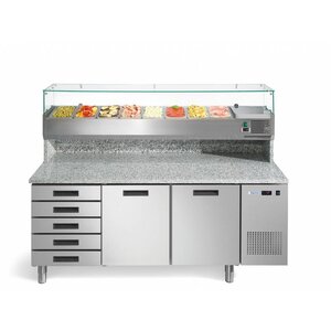 Afinox Plan de Travail Pizza avec Vitrine Réfrigérée | 2 Portes + Tiroirs | Afinox | 192,6x80x(H)85/146.6cm