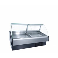 Comptoir Poisson Réfrigéré | Vitrine Bombée | Eclairage LED | INOX | 0°C / +4°C | 197x110x(H)120cm
