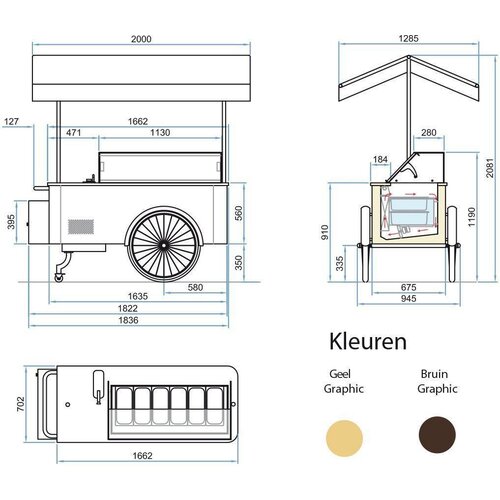 Isa Chariot à Glace Mobile | 6+6  Bacs 5L |  en Verre | 200x128,5x(h)208,1 cm