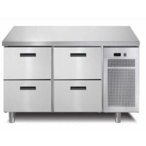 Afinox Comptoir Réfrigéré | 4 Tiroirs | 126x70x(h)90cm | avec ou sans Plan de Travail