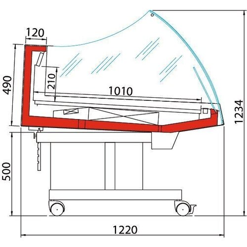 Oscartielle Comptoir Réfrigéré avec Vitrine | 4 Roues | 1288x1220x(h1030mm
