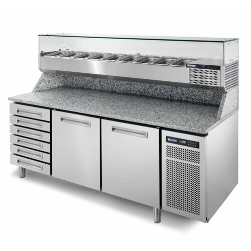 Afinox Comptoir Pizza | INOX  | 2 Portes + Tiroirs  | PIZZASPRING 821 I | Af| INOX | 200,5x80x(H)104cm