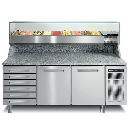 Afinox Comptoir Pizza | INOX  | 2 Portes + Tiroirs  | PIZZASPRING 821 I | Af| INOX | 200,5x80x(H)104cm