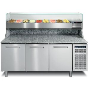 Afinox Comptoir Pizza | INOX | 3 Portes | PIZZASPRING 830 I | Af| INOX | 200,5x80x(H)104cm