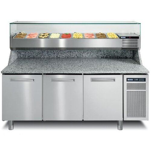 Afinox Comptoir Pizza | INOX | 3 Portes | PIZZASPRING 830 I | Af| INOX | 200,5x80x(H)104cm