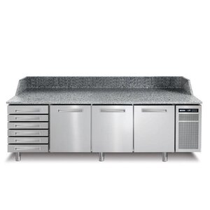 Afinox Comptoir Pizza | INOX | 3 Portes + Tiroirs | PIZZASPRING 831 I | Af| INOX | 256x80x(H)104cm