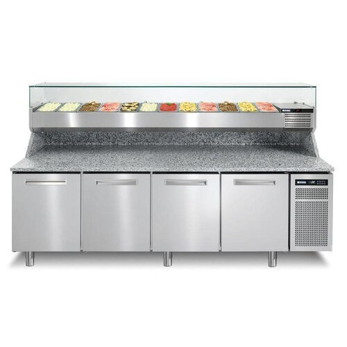 Afinox Comptoir Pizza | INOX | 4 Portes | PIZZASPRING 840 I | Af| INOX | 256x80x(H)104cm