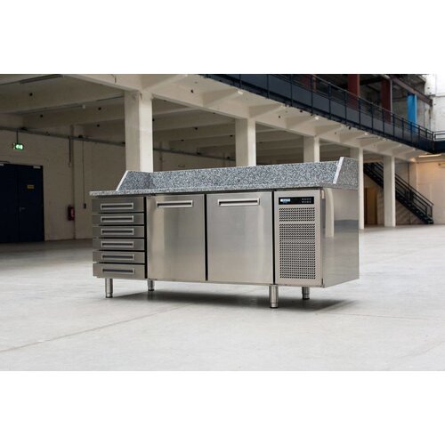 Afinox Comptoir Pizza | INOX | 4 Portes | PIZZASPRING 840 I | Af| INOX | 256x80x(H)104cm