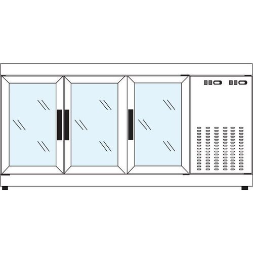 Tekna Comptoir | Blanc | 3 Portes Vitrées (avant-arrière) | +10°/-5°;+5°/-25°C | 1780x550x(h)885mm Tekna Comptoir | Blanc | 3 Portes Vitrées (avant-arrière) | +10°/-5°;+5°/-25°C | 1780x550x(h)885mm