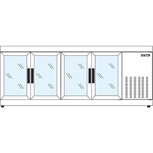 Tekna Comptoir Congélateur | INOX |4 Portes Vitrées (avant-arrière) | +5°/-25°C | 2220x550x(h)885mm