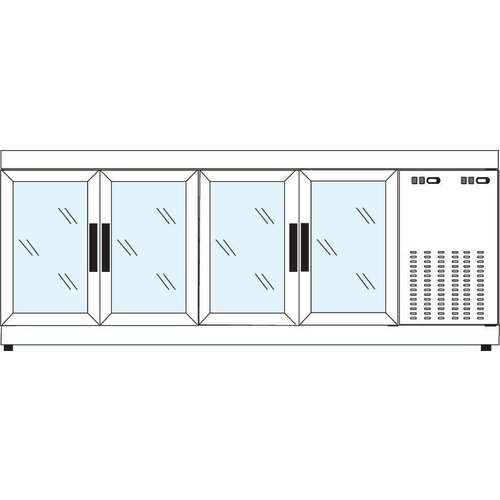 Tekna Comptoir | Blanc | 4 Portes Vitrées (avant-arrière) | +10°/-5° ; +5°/-25°C | 2220x550x(h)885mm