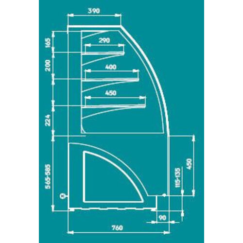 ColdFlow Vitrine de Pâtisserie | 1000x760x(h)1410mm | Disponible en 4 Couleurs