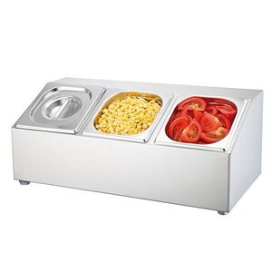 CHRselect Conteneur de Garnitures INOX | 520x250x(H)220mm | 3x 1/6 GN  - 100 mm