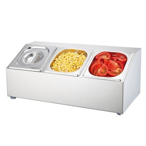CHRselect Conteneur de Garnitures INOX | 520x250x(H)220mm | 3x 1/6 GN  - 100 mm