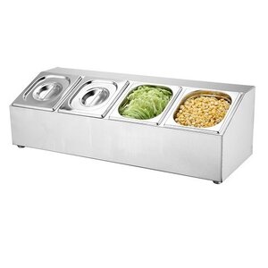 CHRselect Conteneur de Garnitures INOX | 680x250x(H)220mm | 4x 1/6 GN  - 100 mm