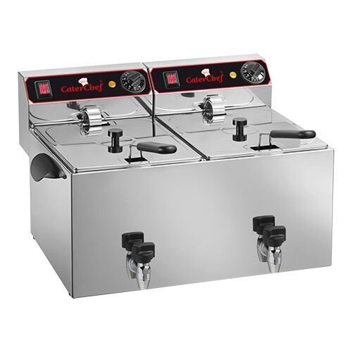 CaterChef Friteuse Électrique | 9+9 Litres | avec Robinet de Vidange | 2x3,25kW | 280x530x(H)350mm