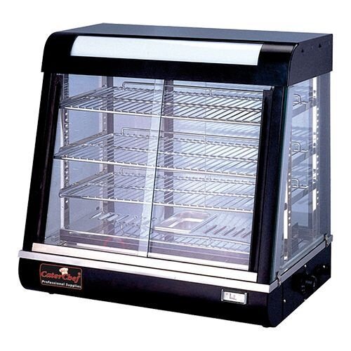 CaterChef Vitrine Chauffante Noir | 4 Grilles | Volets Coulissants | Éclairage LED | 690x440x(h)660mm
