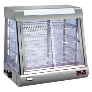 CaterChef Vitrine Chauffante Inox | 4 Grilles | Volets Coulissants | Éclairage LED | 690x440x(h)660mm