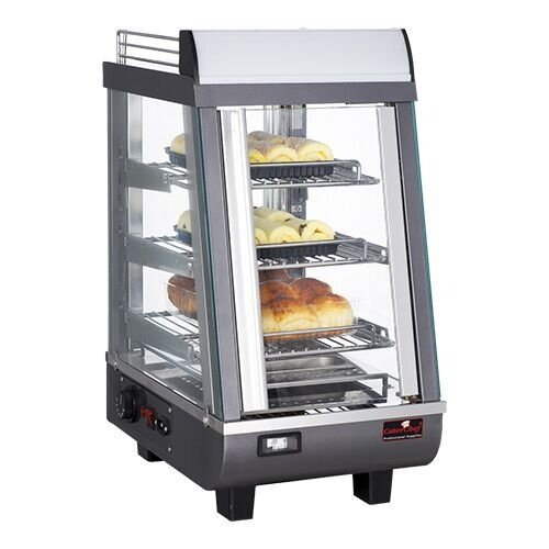 CaterChef Vitrine Chauffante INOX | 3 Grilles | Porte battante | Éclairage LED | 350x490x(h)660mm