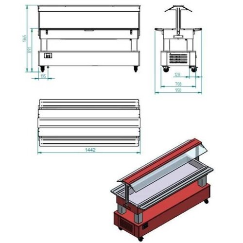 Diamond Buffet Bain Marie | Chauffant | 4 x 1/1 GN | Couleur Bois Blanc | 1440x660 (950) xh1370mm