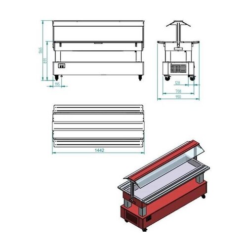 Diamond Buffet Bain Marie | Chauffant | 4 x 1/1 GN | Couleur Wengé | 1440x660 (950) xh1370