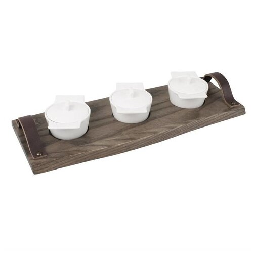 CHRselect Plateau de Service | en Hêtre | Poignées en Cuir | 370x150x12(h)mm