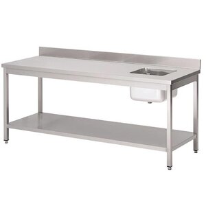 Gastro M Table du Chef | avec bac à droite | Dosseret | 850x1200x700mm Gastro M Table du Chef | avec bac à droite | Dosseret | 850x1200x700mm