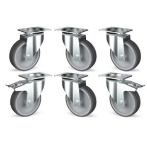 Diamond Kit 6 Roues | inox, Pivotantes | 2x freins