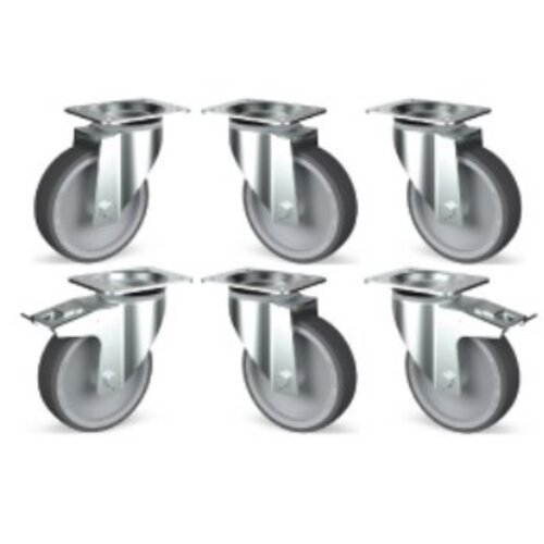 Diamond Kit 6 Roues | inox, Pivotantes | 2x freins