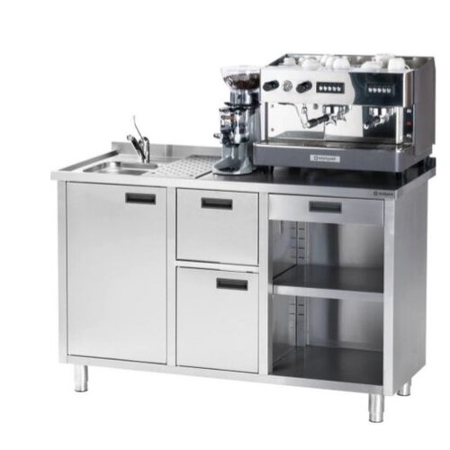 Stalgast Meuble pour Machine à Café | avec Egouttoir et Evier | 1500x700x(h)1000mm