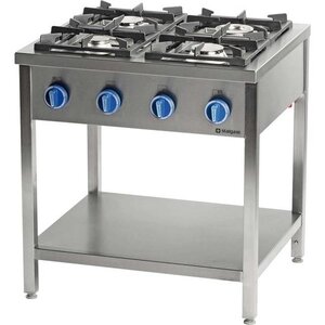 Stalgast Cuisinière à Gaz | 4 Brûleurs | avec Etagère | 800x700x(h)850mm | 20,5kW | G30/31 (Propane-butane)