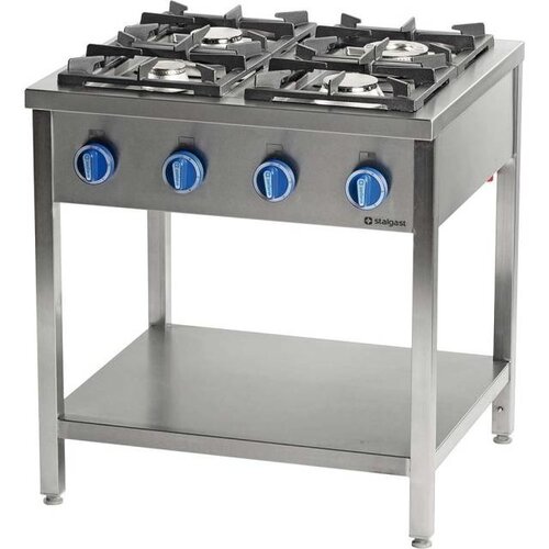 Stalgast Cuisinière à Gaz | 4 Brûleurs | 900 | avec Etagère | 900x900x(h)850mm | 20,5kW | G30