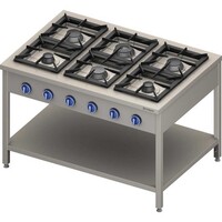 Cuisinière à Gaz | 6 Brûleurs | avec Etagère | 1300x900x(h)850mm | 32,5 kW | G30