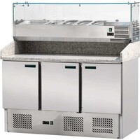 Comptoir à Pizza Réfrigéré | 3 Portes | avec Support Bacs GN | 1400x700(xh)1450mm