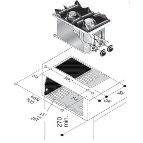 Combisteel Unité de Cuisson | Cuisinière à Gaz 2 Brûleurs | 9 kW | 400x600x(H)270mm