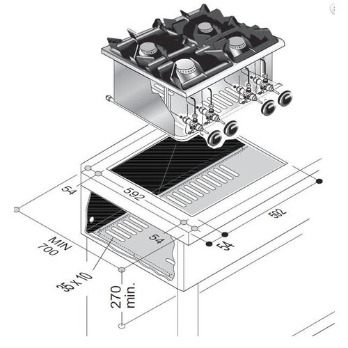 Combisteel Unité de Cuisson | Cuisinière à Gaz 4 Brûleurs | 14 kW | 600x600x(H)270mm