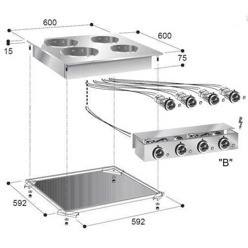 Combisteel Unité de Cuisson | Cuisinière Electrique 4 Plaques | 8,2 kW | 600x600x(H)260mm